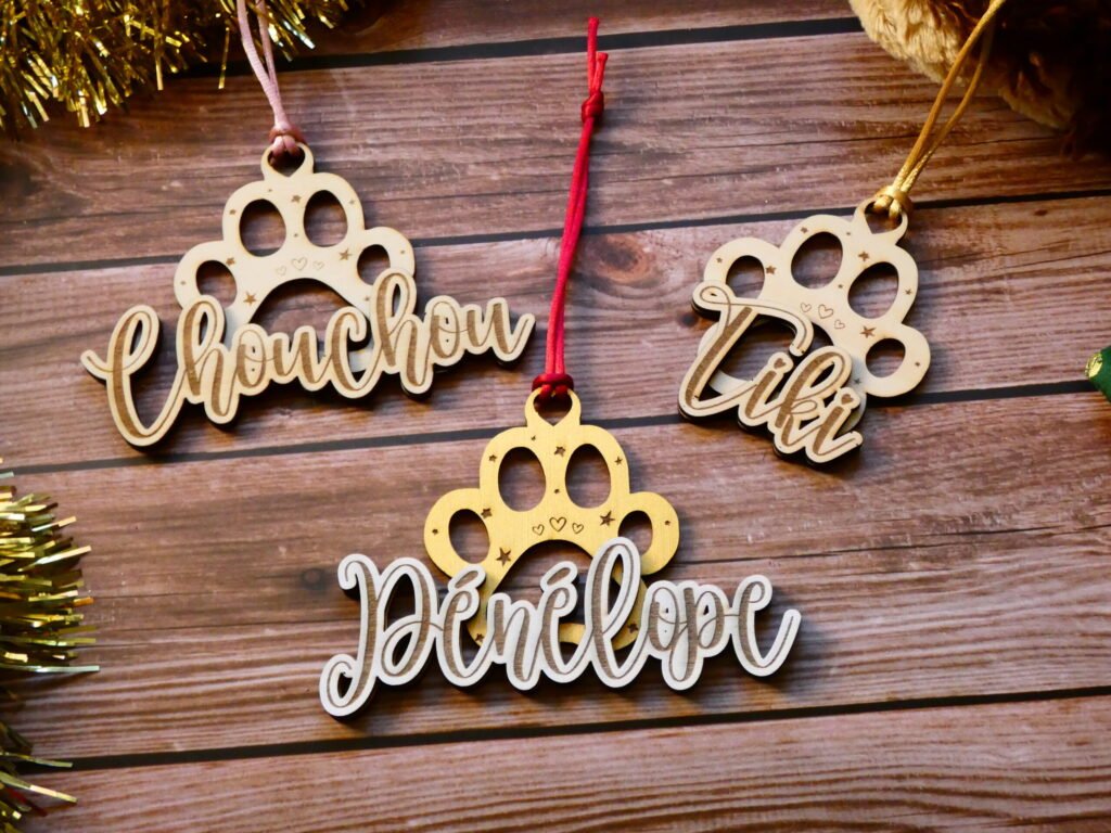 boule de noël en bois pour animaux de compagnie, chiens et chats, en forme de patte boule de noël en bois pour animaux de compagnie, chiens et chats, en forme de patte
