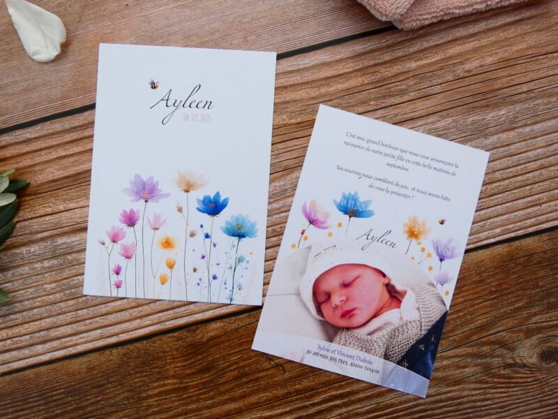 P1040248 Faire-part de naissance pour fille. Thème floral coloré
